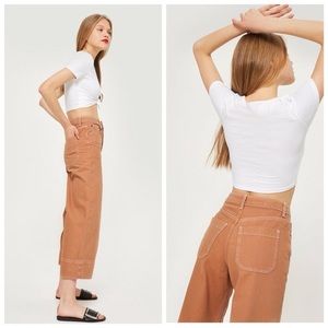 Topshop MOTO Tobacco Cropped Wide Leg Jeans